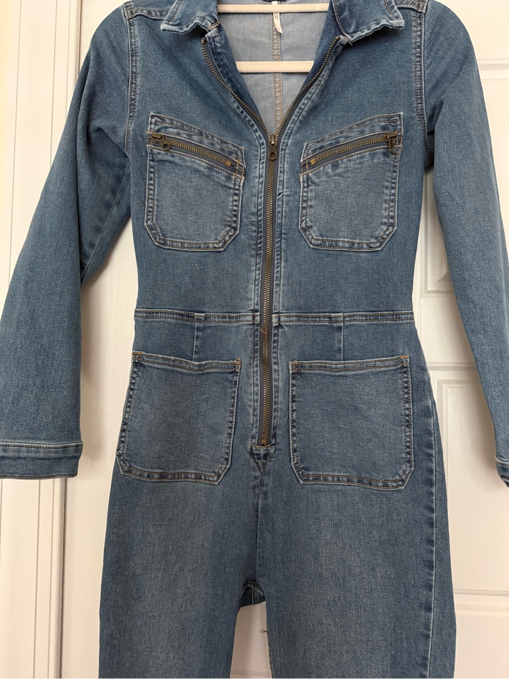 Free People Dark Blue Denim Skinny Jumpsuit